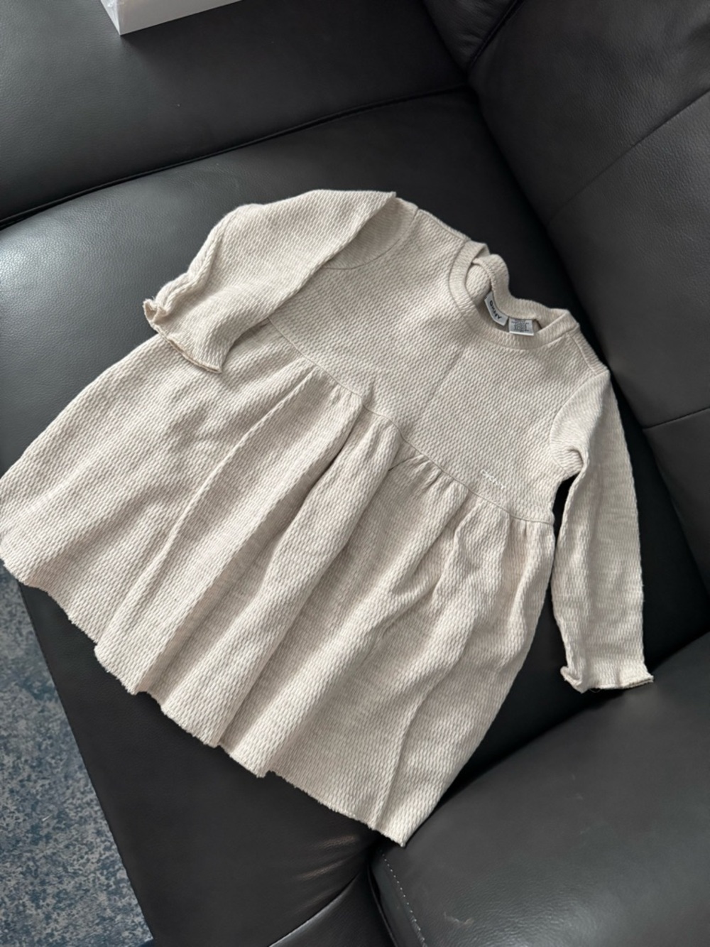 DKNY Vintage Cream Knit Long Sleeve Babydoll Dress 2T